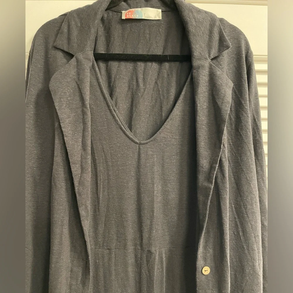 FP Beach 2 Piece Set. Wide Leg Jumpsuit & Jacket. Linen Knit Material. Size L. - Picture 2 of 9